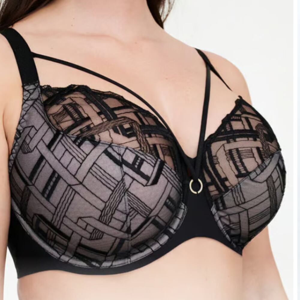 Chantelle Graphic Support Lace Full Coverage Unlined Bra - Black 36 DDDD C21S10